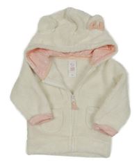 Smetanová chlupatá propínací mikina s kapucí C&A