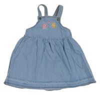 Modré riflové laclové šaty s výšivkami květů H&M