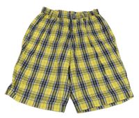 Žluto-tmavomodro-bílé kostkované kraťasy