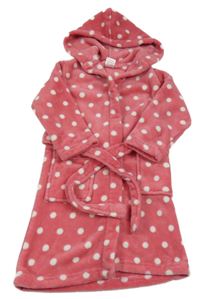 Tmavorůžový puntíkatý chlupatý župan s kapucí Alive