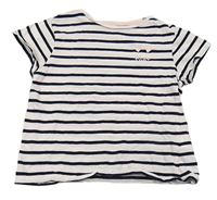 Světlerůžovo-černé pruhované tričko se srdíčky Vertbaudet