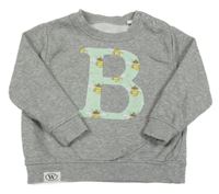 Šedá melírovaná mikina s písmenem se čmeláky