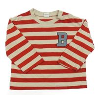 Béžovo-červené pruhované triko s písmenem H&M