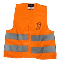 Neonově oranžová reflexní vesta s pruhy a dělníkem