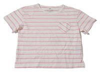 Bílo-růžové pruhované tričko se srdcem H&M