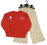 Nové - 2 set - Červená mikina s Hello Kitty + béžové tepláky s mašlemi M&S
