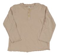 Pudrové žebrované triko s knoflíky H&M