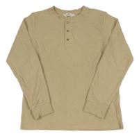 Pískové žebrované triko s knoflíky H&M