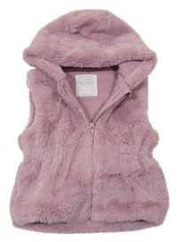 Starorůžová kožešinová zateplená vesta s kapucí Primark