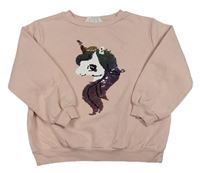 Světlerůžová mikina s jednorožcem z flitrů H&M