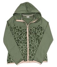 Khaki sportovní propínací mikina s leopardím vzorem a kapucí H&M