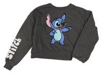Tmavošedá crop mikina se Stitchem Disney