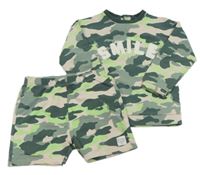 2 set - Zeleno-světlerůžová army mikina s nápisem + kraťasy M&S