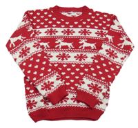 Červeno-bílý vzorovaný vánoční svetr 