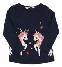 Tmavomodré triko s jednorožci H&M