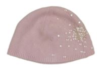 Světlerůžová pletená čepice s flitry 