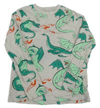Béžovo-zelené pyžamové triko s draky H&M