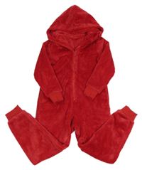 Červená plyšová kombinéza s kapucí 