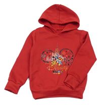 Červená mikina s Mickeym a kamarády a kapucí 