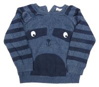 Tmavomodrý lehký svetr s pruhovanými rukávy a čumákem Primark