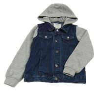 Tmavomodrá riflová bunda s teplákovými rukávy a kapucí Lupilu