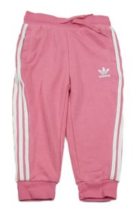 Růžové tepláky s bílým pruhem a logem Adidas
