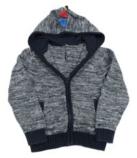 Tmavomodrý melírovaný propínací svetr s ostny a kapucí Tu