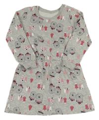 Šedé teplákové šaty s medvědy a stromky 
