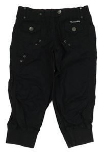 Černé plátěné crop kalhoty s úpletovým pasem 