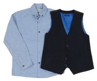 2 set - světlemodrá košile + tmavomodrá společenská vesta Next