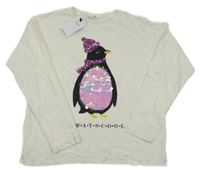 Nové - bílé triko s tučňákem s flitry M&S