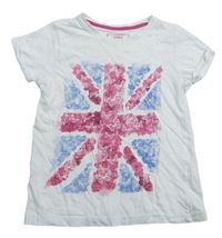 Bílé tričko s britskou vlajkou s motýly Yd.