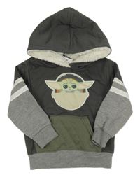 Antracitovo-šedá mikina s Youdou a zateplenou kapucí Star Wars