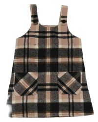 Černo-bílo-starorůžové kostkované laclové vlněné šaty F&F