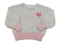 Bílo-růžovo-barevný melírovaný svetr se srdíčkem Primark