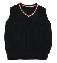 Černo-bílo-červená pletená vzorovaná vesta 