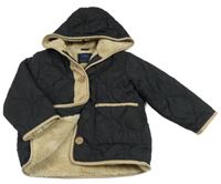 Černo-béžová šusťáková prošívaná zateplená bunda s kapucí Zara