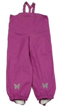 Fialové šusťákové laclové zateplené kalhoty s motýlky Impidimpi