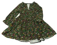 Tmavozeleno-barevné květované manšestrové šaty C&A