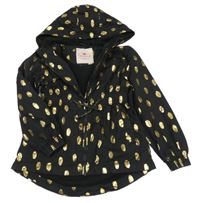 Černo-zlatá šusťáková puntíkatá lehce zateplená jarní parka s kapucí George