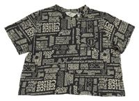 Antracitovo-smetanové crop tričko s nápisy H&M