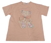 Světlerůžové tričko s medvídkem s mašlí a kamínky 