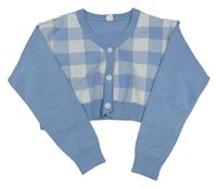 Světlemodro-bílý kostkovaný propínací crop svetr Shein