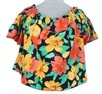 Dámská černo-barevná květovaná crop halenka s volnými rameny New Look 