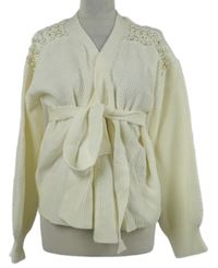 Dámský smetanový svetrový cardigán s korálky a páskem Shein 