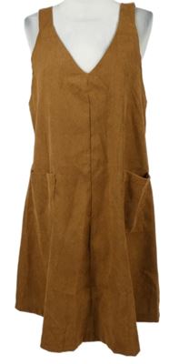 Dámské skořicové manšestrové šaty s kapsami Shein 