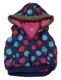 Tmavomodrá puntíkatá šusťáková zateplená vesta s kapucí zn. F&F