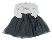 Šedo-antracitové bavlněno/tylové šaty s nápisem Topolino