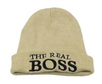 Béžová čepice s nápisem