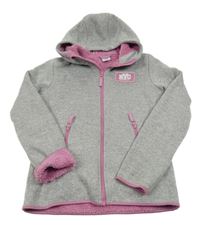 Světlešedá pletená zateplená propínací mikina s nášivkou a kapucí Y.F.K.